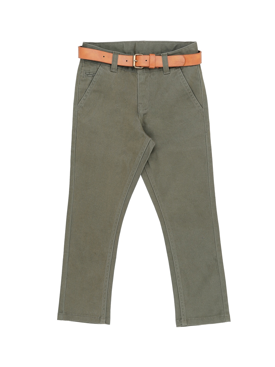 Pantaloons Junior Boys Olive Green Regular Fit Solid Regular Trousers