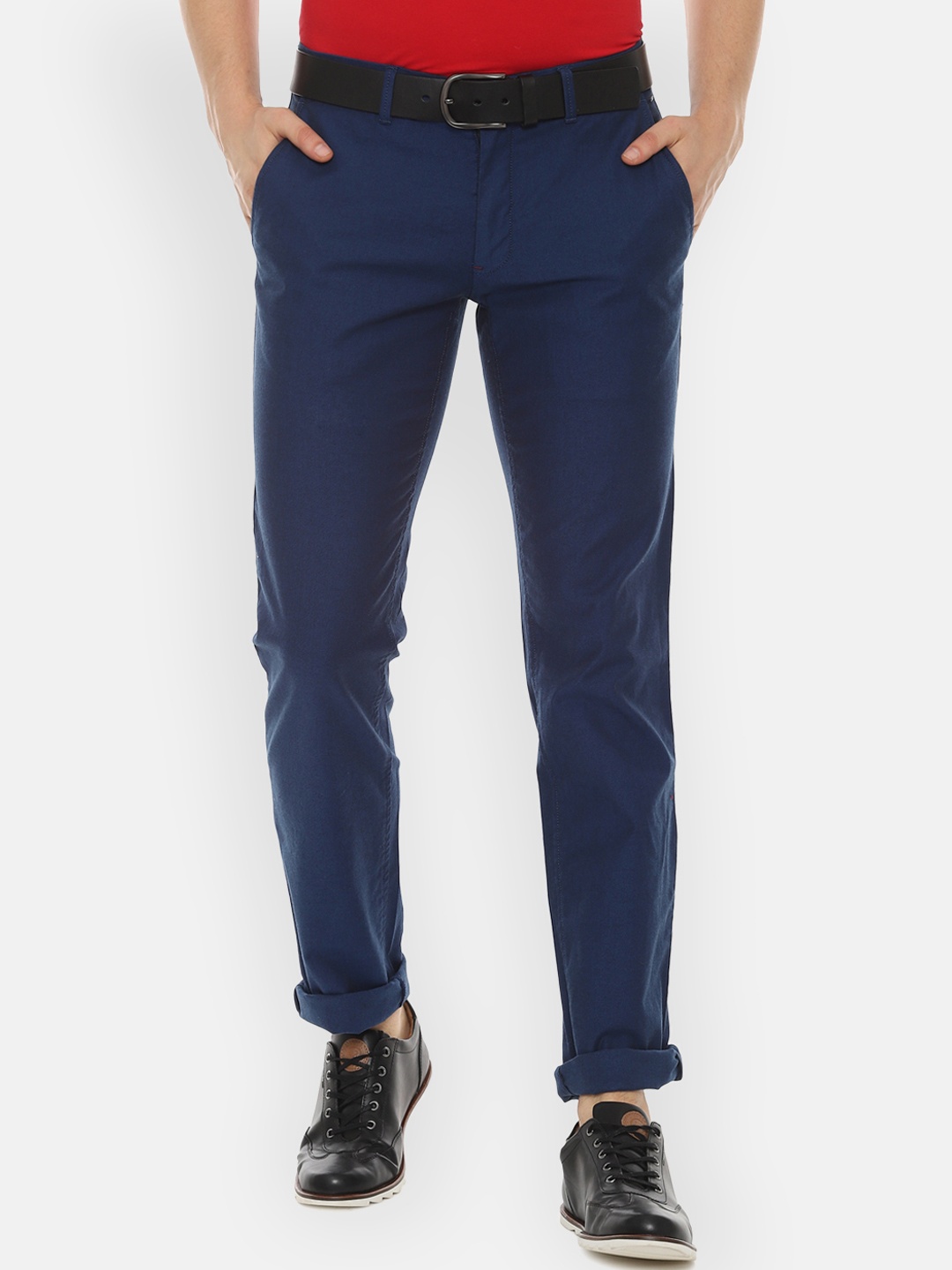 Louis Philippe Sport Men Navy Blue Slim Fit Solid Regular Trousers
