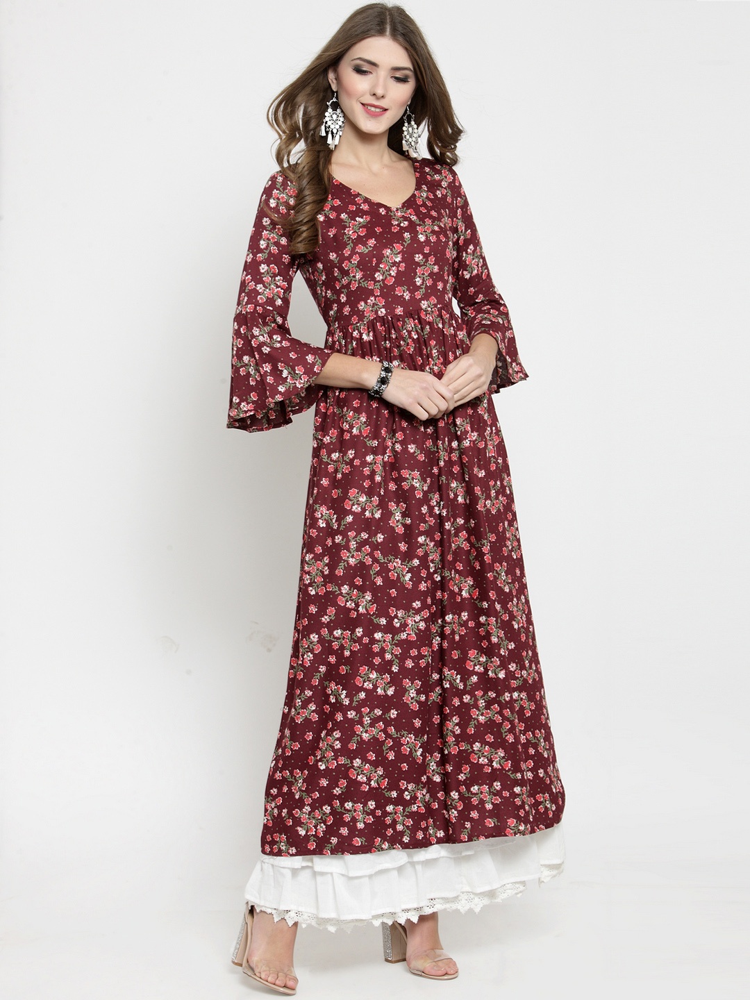 

Sera Women Burgundy & Pink Floral Print Maxi Dress