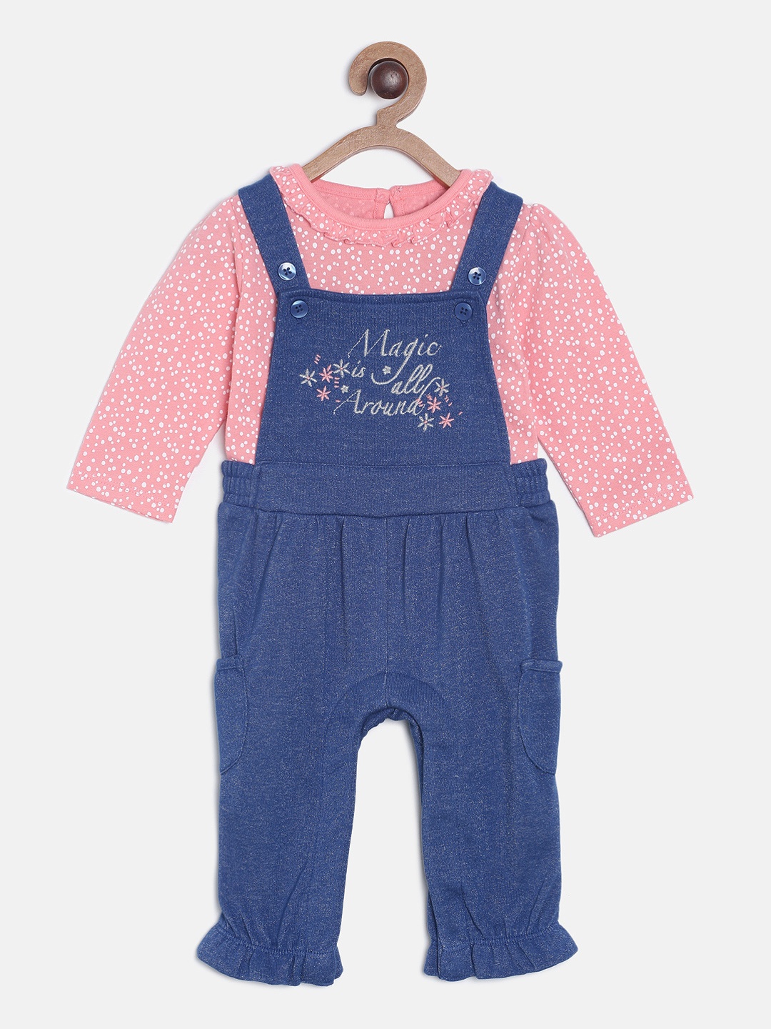 MINI KLUB Girls Blue Solid Dungarees with Top, Navy blue