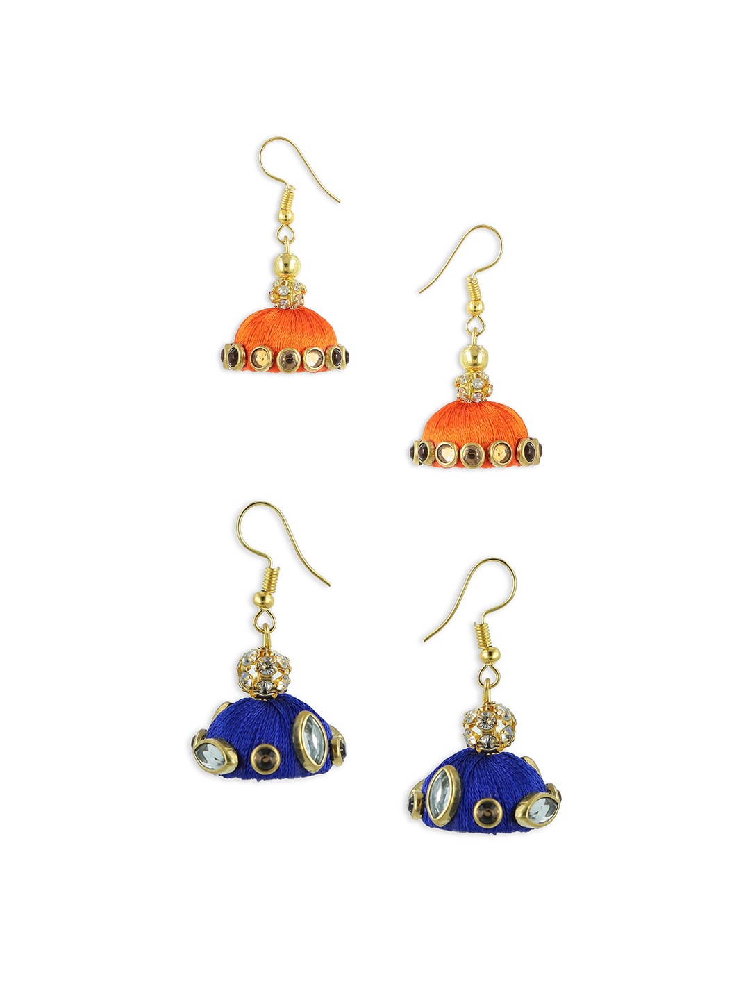 

AKSHARA Set Of 2 Gold-Plated Handcrafted Dome Shaped Jhumkas, Orange