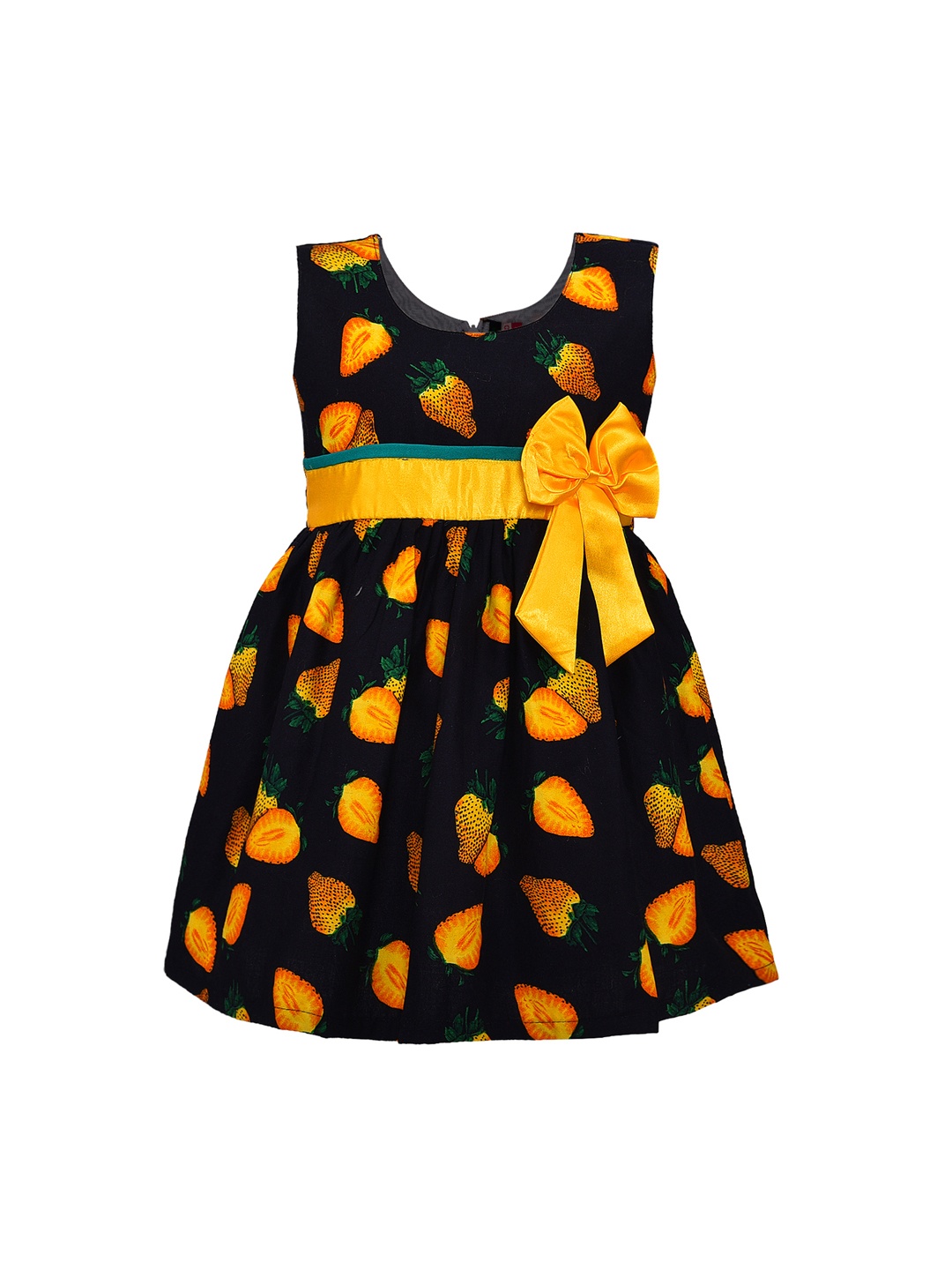 

Wish Karo Girls Yellow & Black Quirky Printed Fit and Flare Dress