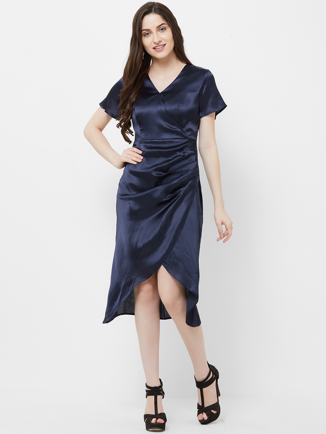 

MISH Women Satin Finish Wrap Dress, Navy blue