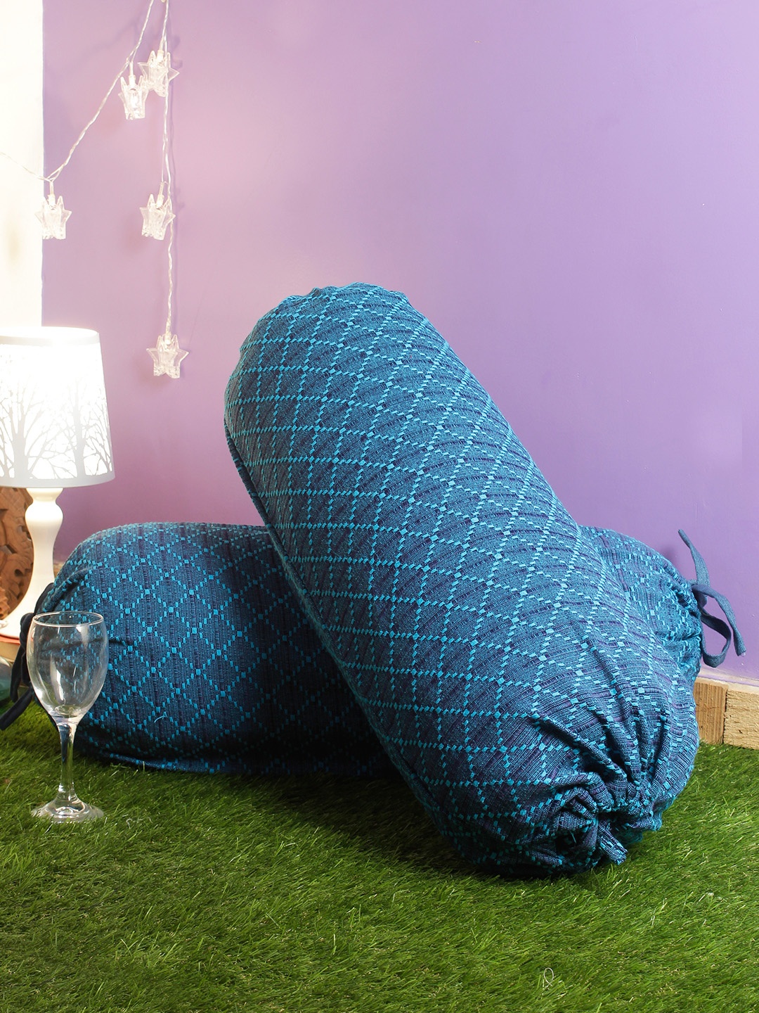 

Soumya Set of 2 100% Cotton Dobby Blue Color Bolster Covers