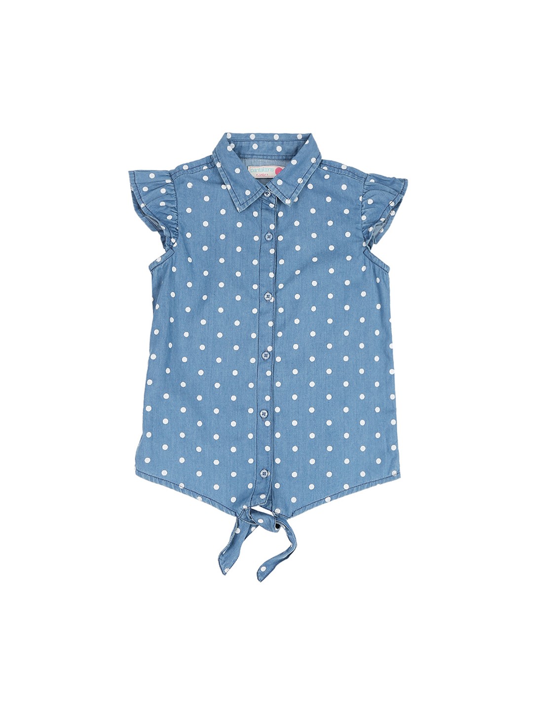 

Pantaloons Junior Girls Blue & White Regular Fit Printed Denim Casual Shirt