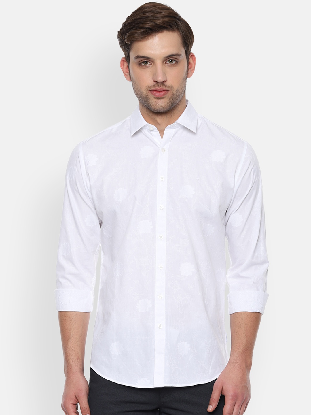 V Dot Men White Slim Fit Self Design Casual Shirt