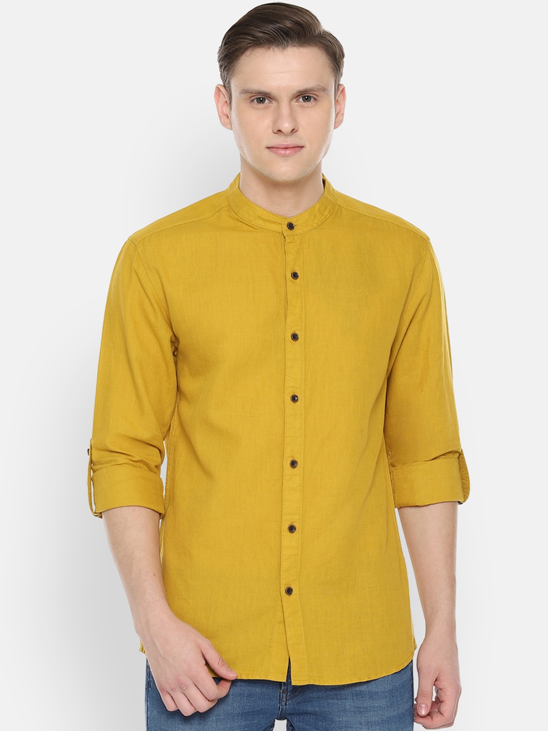 

People Men Yellow Regular Fit Solid Casual Shirt