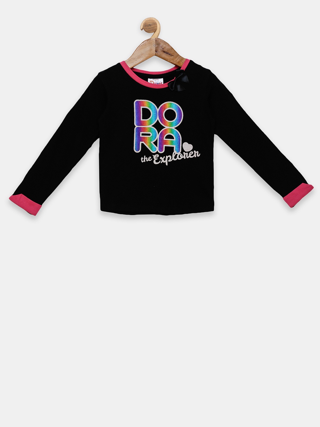 

toothless Girls Black Printed Round Neck Pure Cotton T-shirt