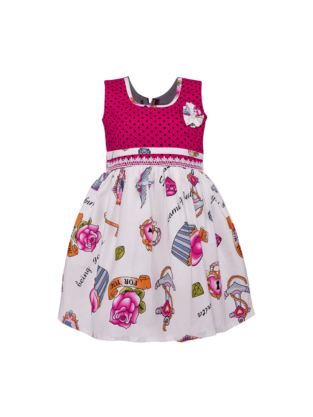

Wish Karo Girls Pink & White Printed Fit and Flare Dress