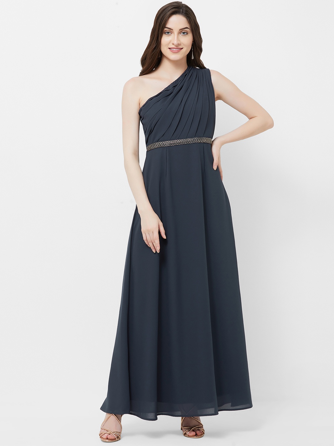 

MISH Women Navy Blue Solid Crepe Maxi Dress