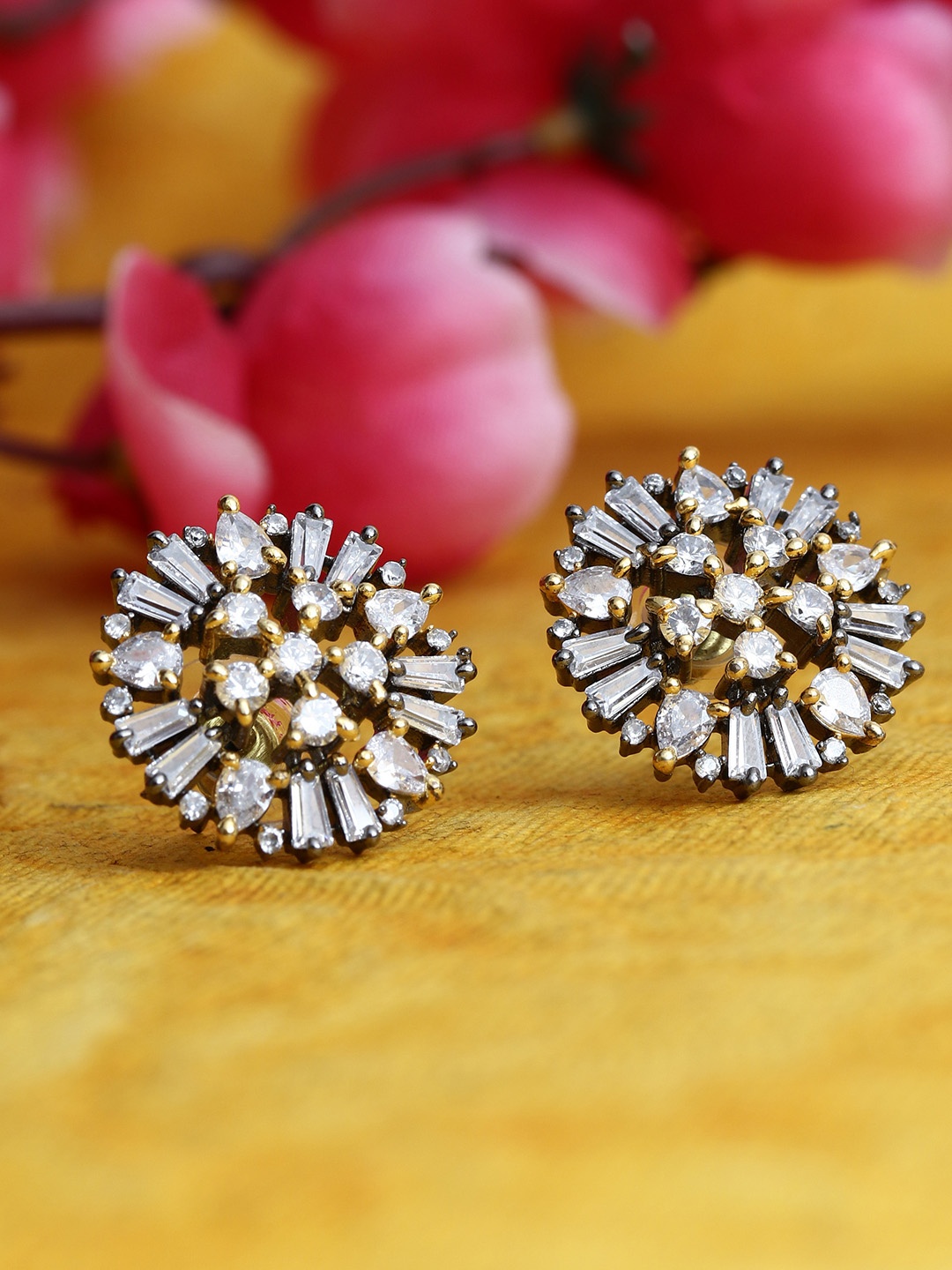 

Bhana Fashion Rhodium-Plated American Diamond Circular Studs, White
