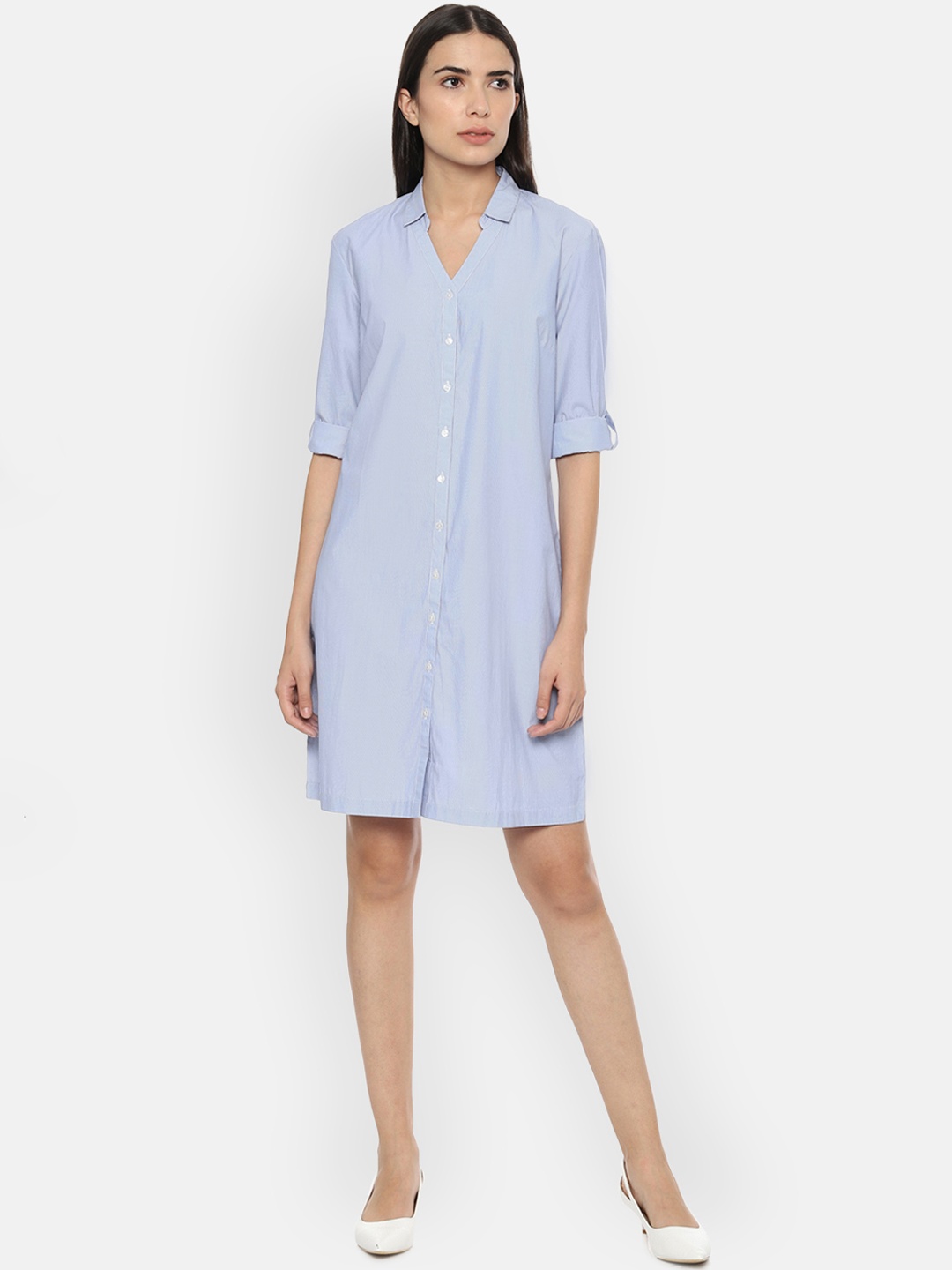 Allen Solly Woman Blue Solid Shirt Dress