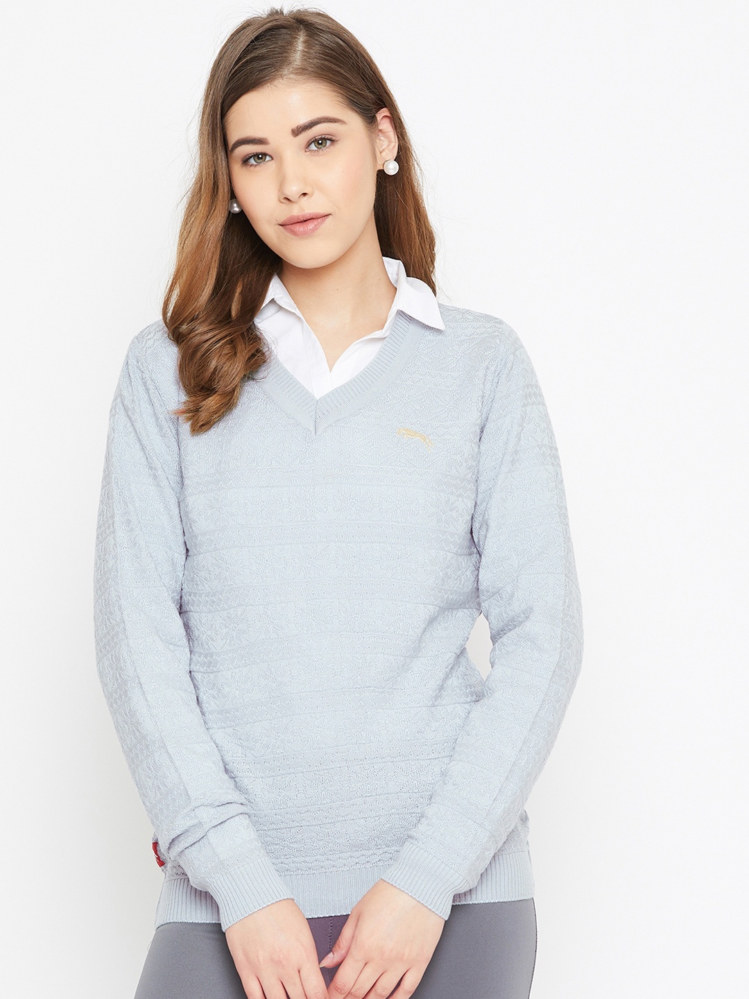 

JUMP USA Women Blue Self Design Acrylic Pullover Sweater