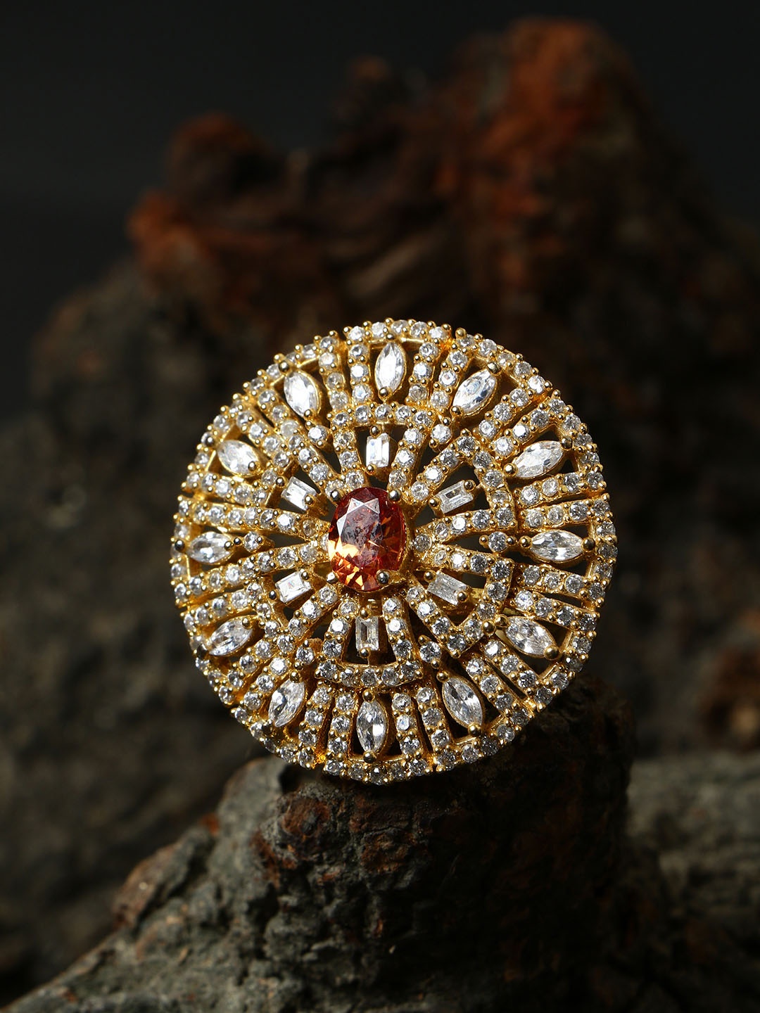 

Bhana Fashion Gold-Plated & Tan Brown AD-Studded Handcrafted Finger Ring