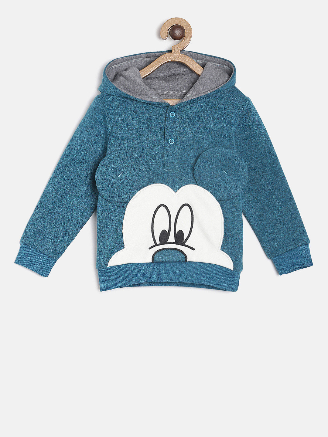 

MINI KLUB Unisex Blue & White Mickey Mouse Applique-Detailed Hooded Sweatshirt