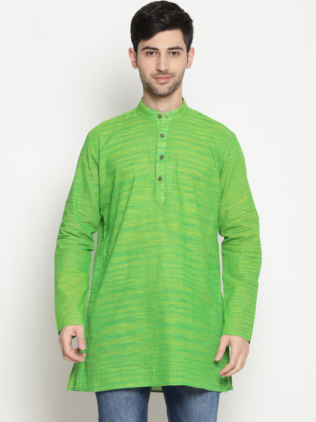 

TATTVA Men Green Solid Straight Kurta