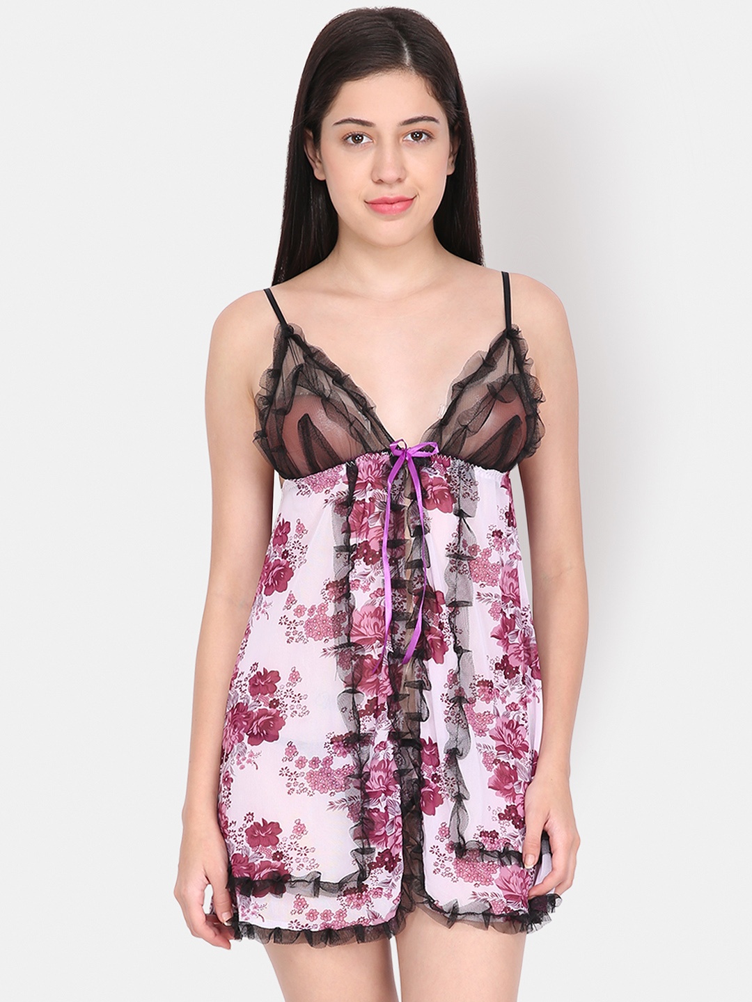 

Ms.Lingies White & Purple Printed Baby Doll With Briefs MS111-X04