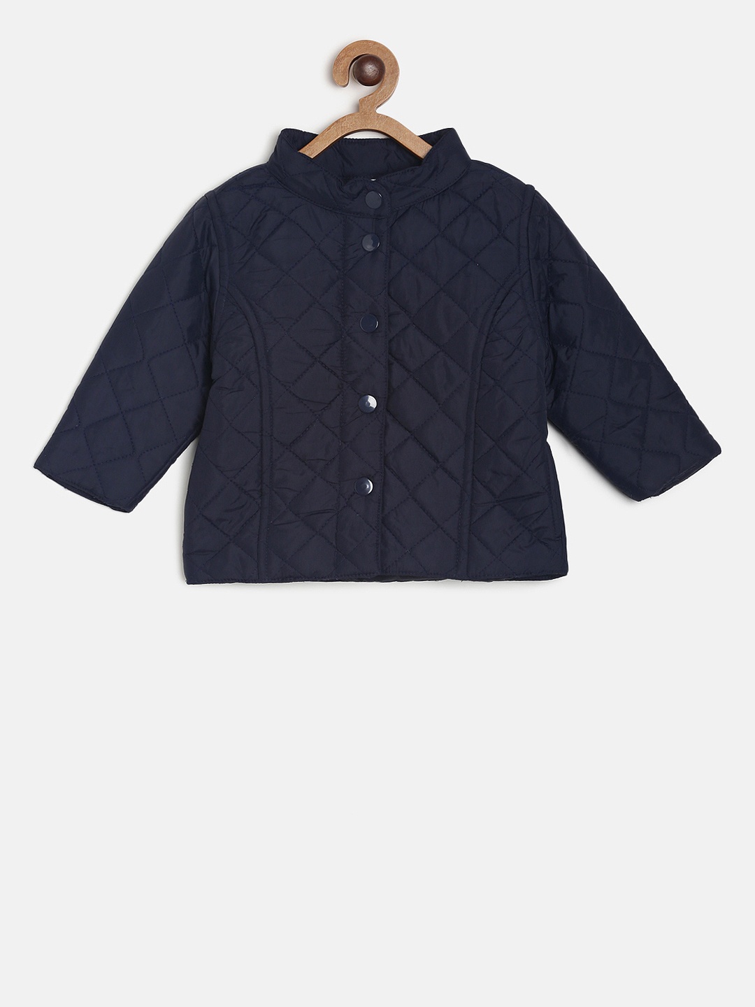 

MINI KLUB Girls Navy Blue Solid Quilted Jacket