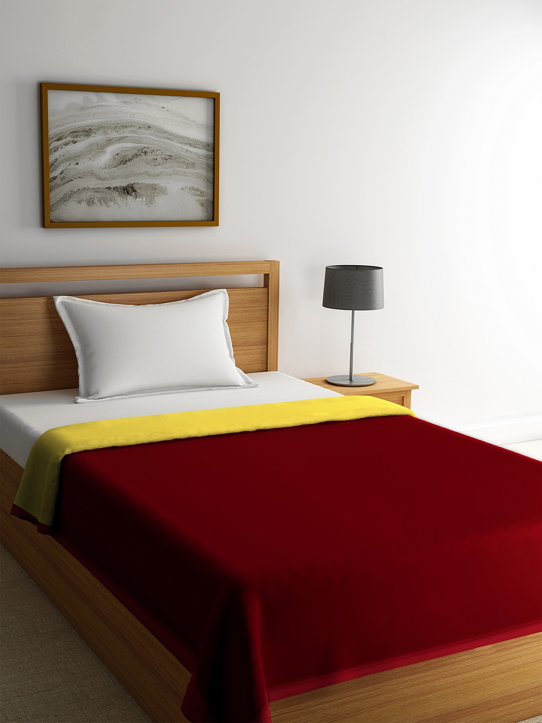 

ROMEE Maroon & Yellow Solid AC Room 300 GSM Single Bed Dohar