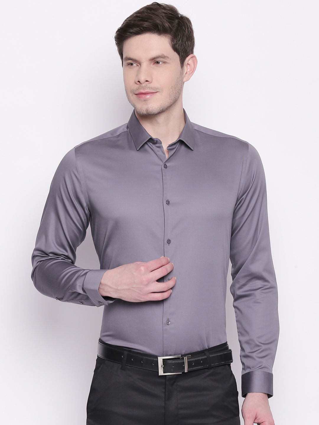 

RICHARD PARKER by Pantaloons Men Grey Slim Fit Solid Party Shirt