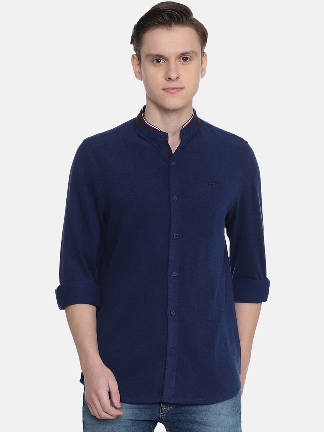 

People Men Navy Blue Slim Fit Solid Casual Shirt