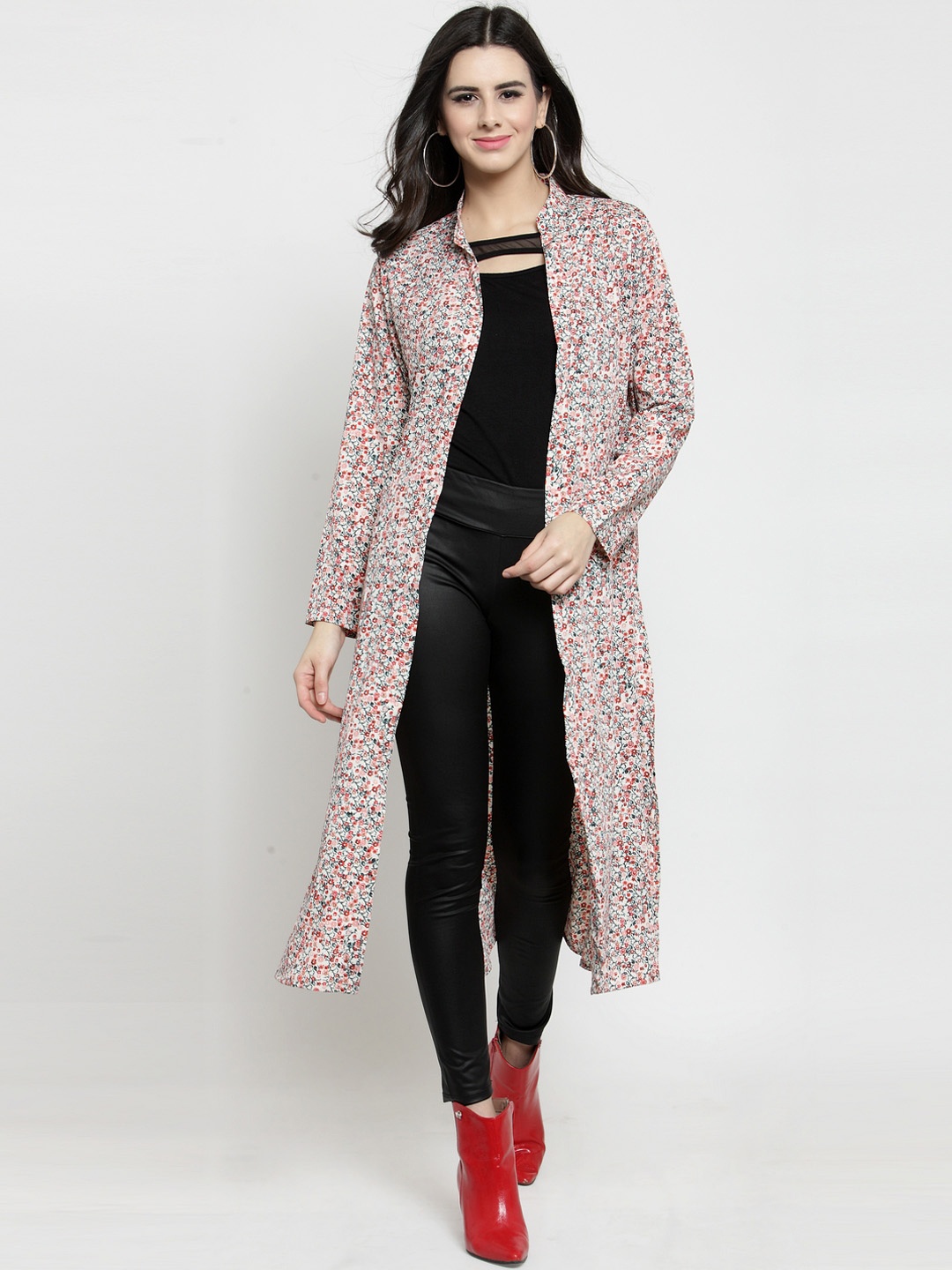 

Sera Women Cream-Coloured Printed Open Front Shrug