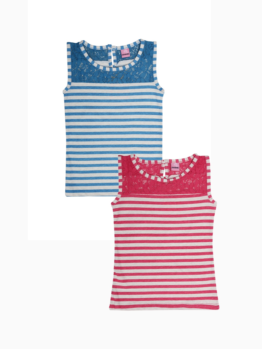 

Dollar Champion Kidswear Girls Pack Of 2 Striped Pure Cotton Top, Off white
