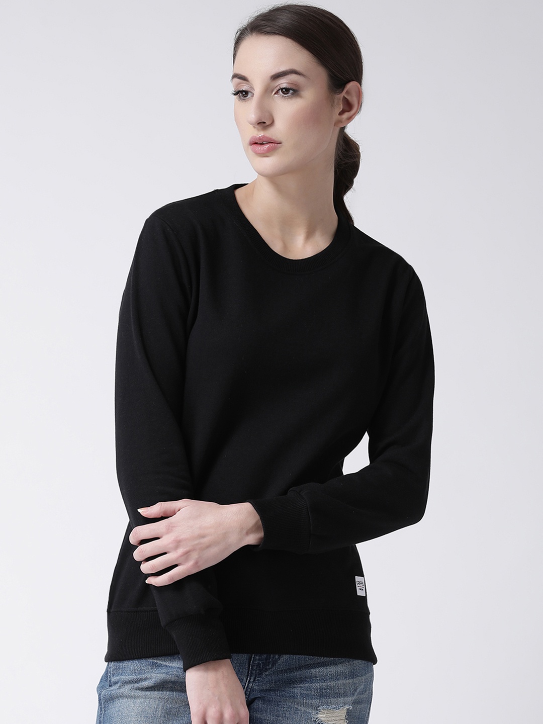 

GRIFFEL Women Black Solid Sweatshirt