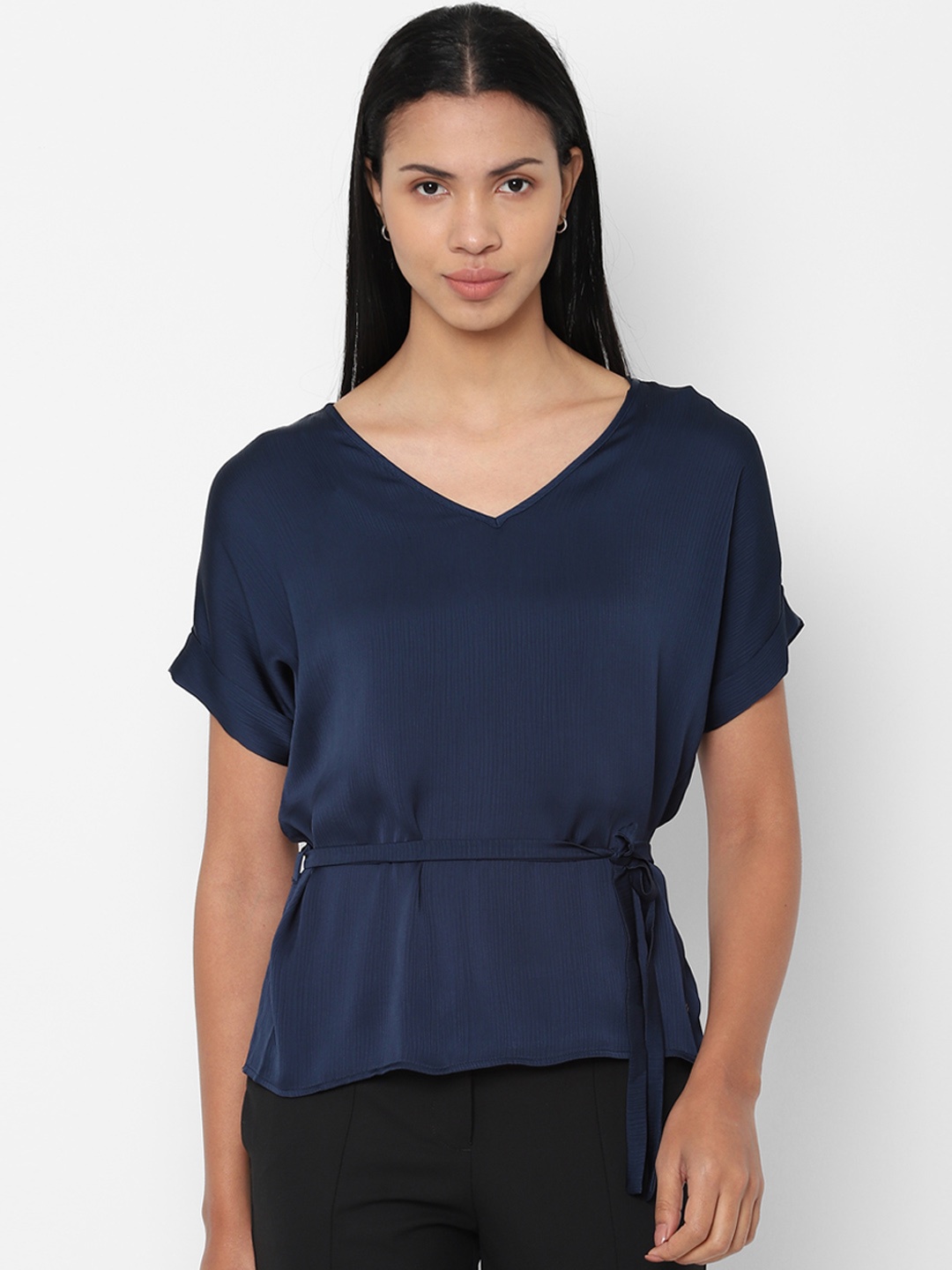 

Allen Solly Woman Navy Blue Solid Top