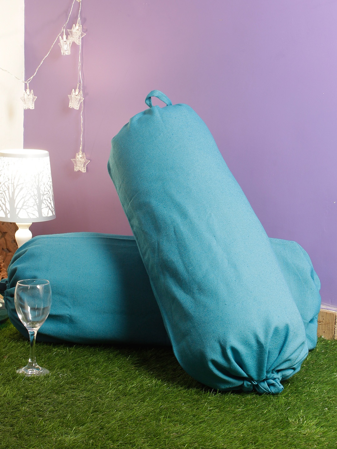 Soumya Set of 2 Blue Solid Bolster Covers