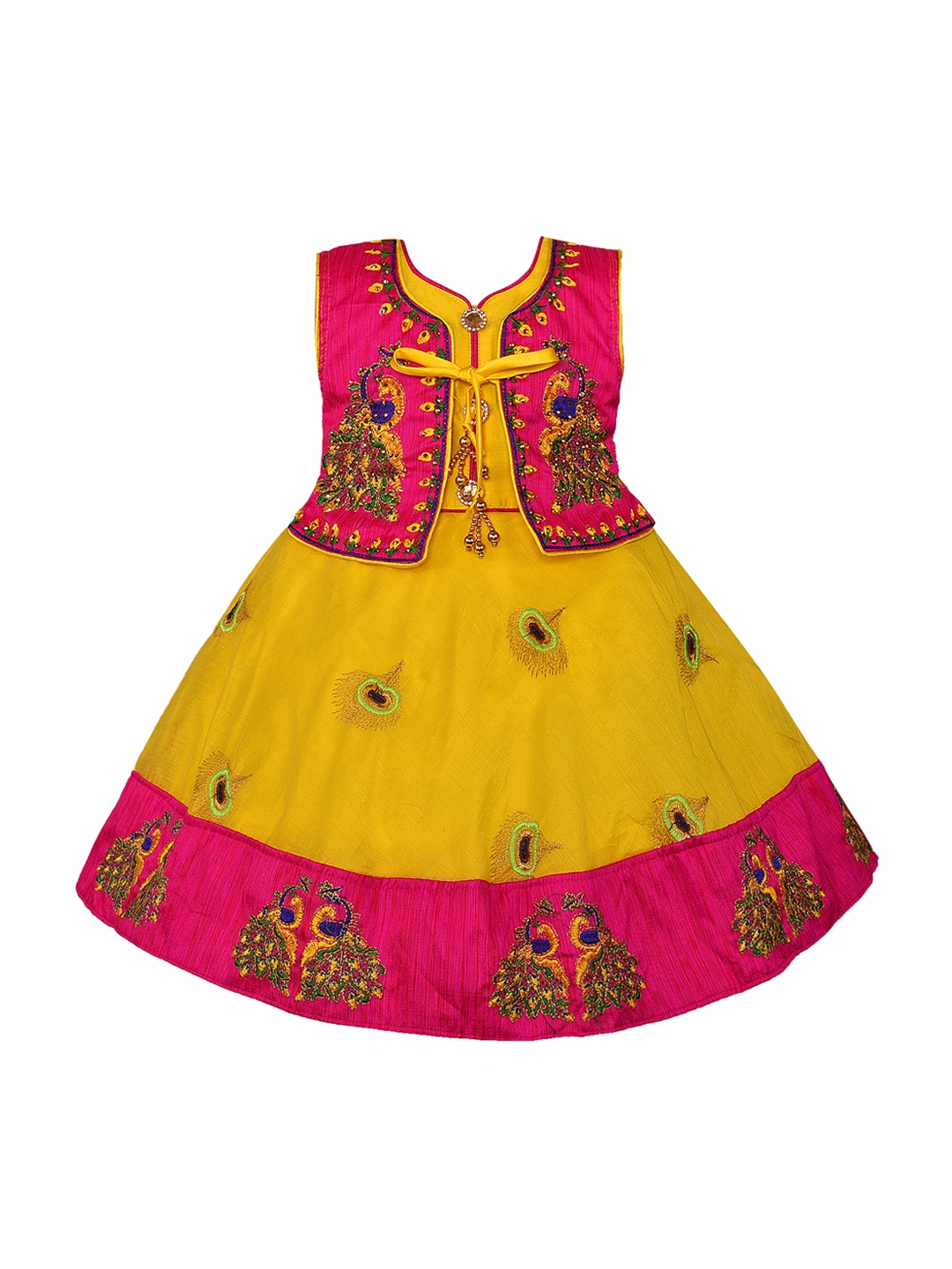 

Wish Karo Girls Pink Printed Fit and Flare Dress with Jacket