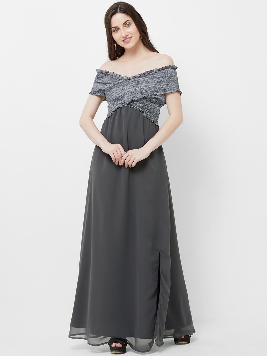 

MISH Women Grey Solid Maxi Dress