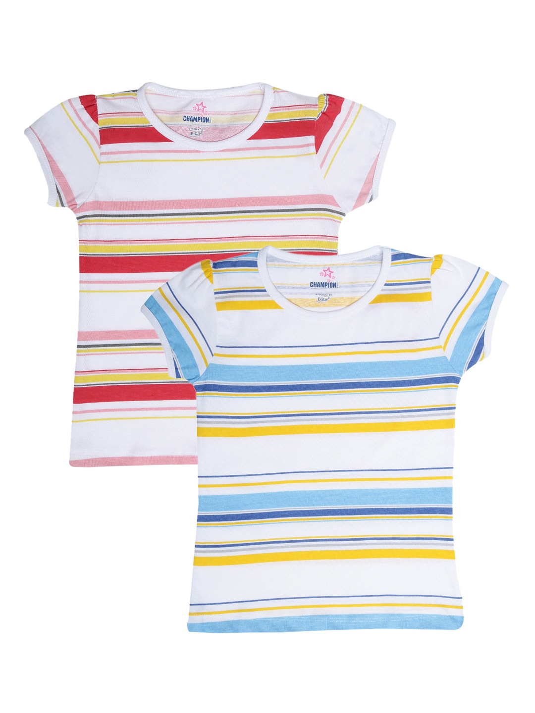 

Dollar Champion Kidswear Girls Pack Of 2 Striped Pure Cotton T-shirts, White