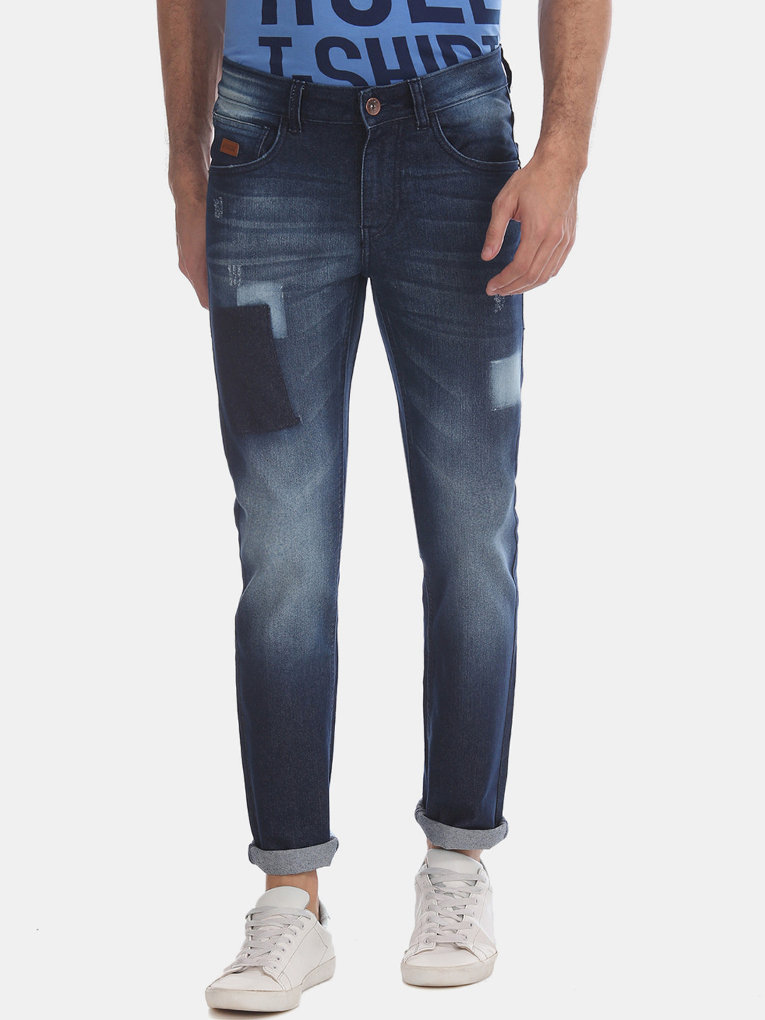 

Flying Machine Men Blue Skinny Fit Low-Rise Mildly Distressed Stretchable Jeans