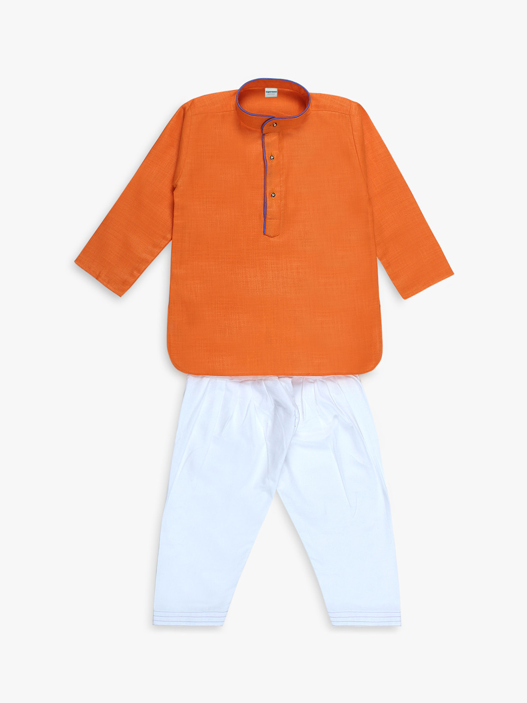 

Superminis Boys Orange & White Solid Kurta with Pyjamas