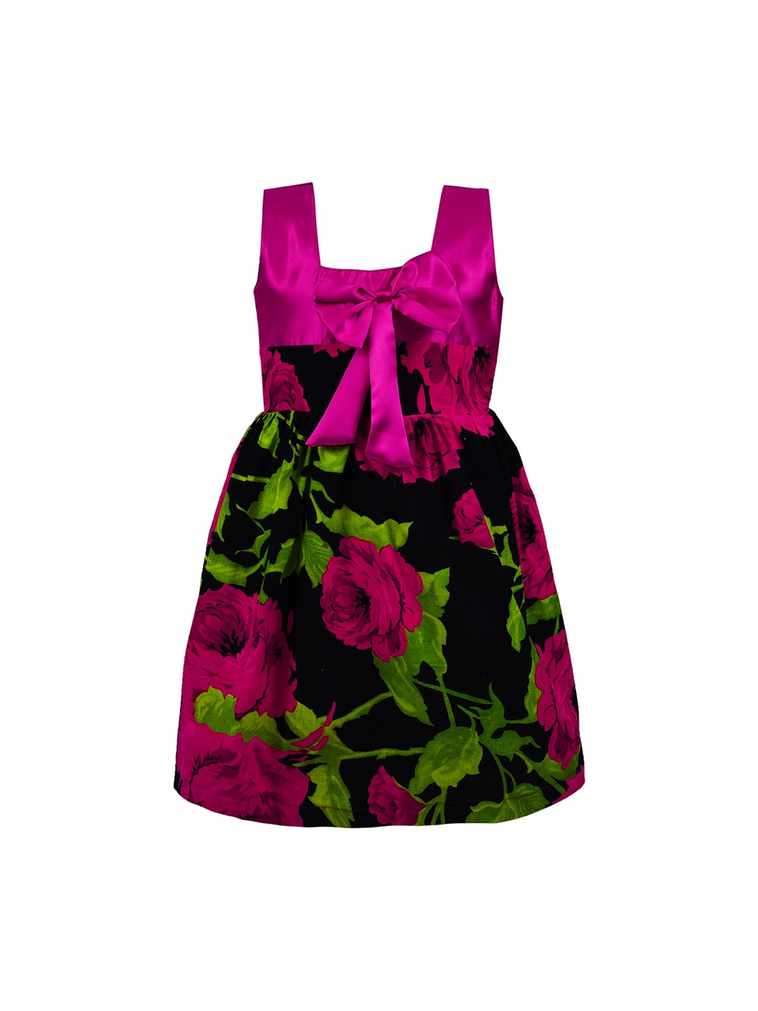 

Wish Karo Girls Pink & Black Floral Printed Fit and Flare Dress