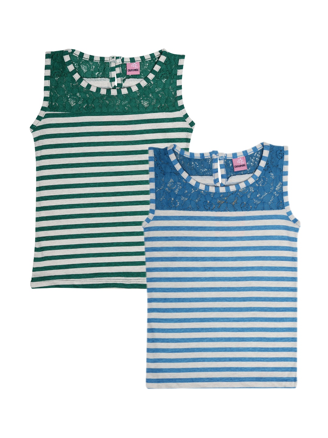 

Dollar Champion Kidswear Girls Pack Of 2 Striped Pure Cotton Top, Off white