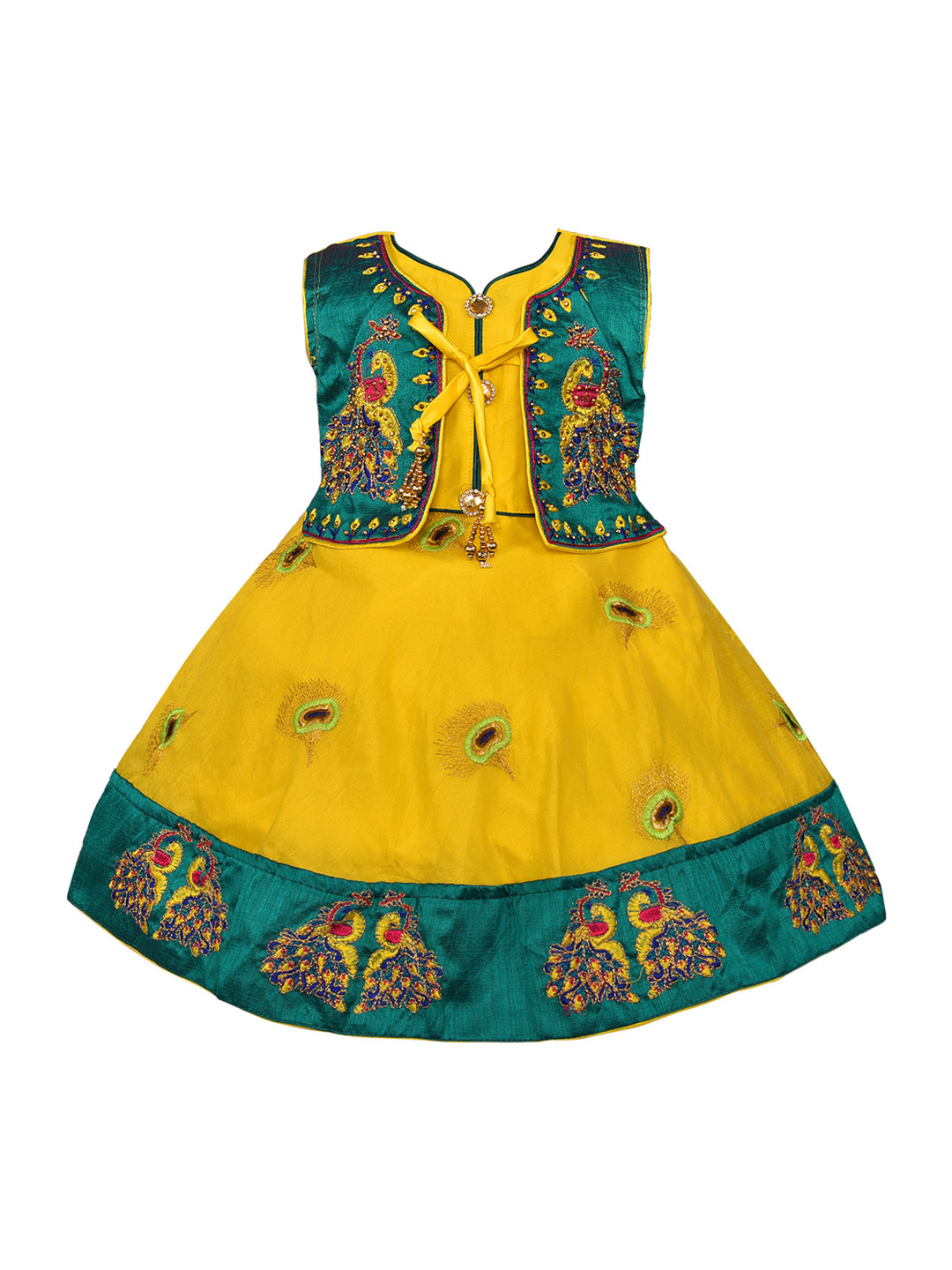 

Wish Karo Girls Green Printed Fit and Flare Dress with Jacket
