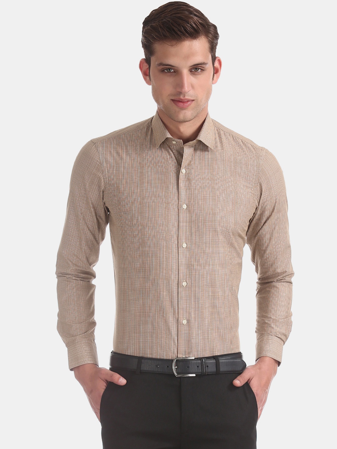 

Arrow Men Brown Checked Slim Fit Formal Shirt