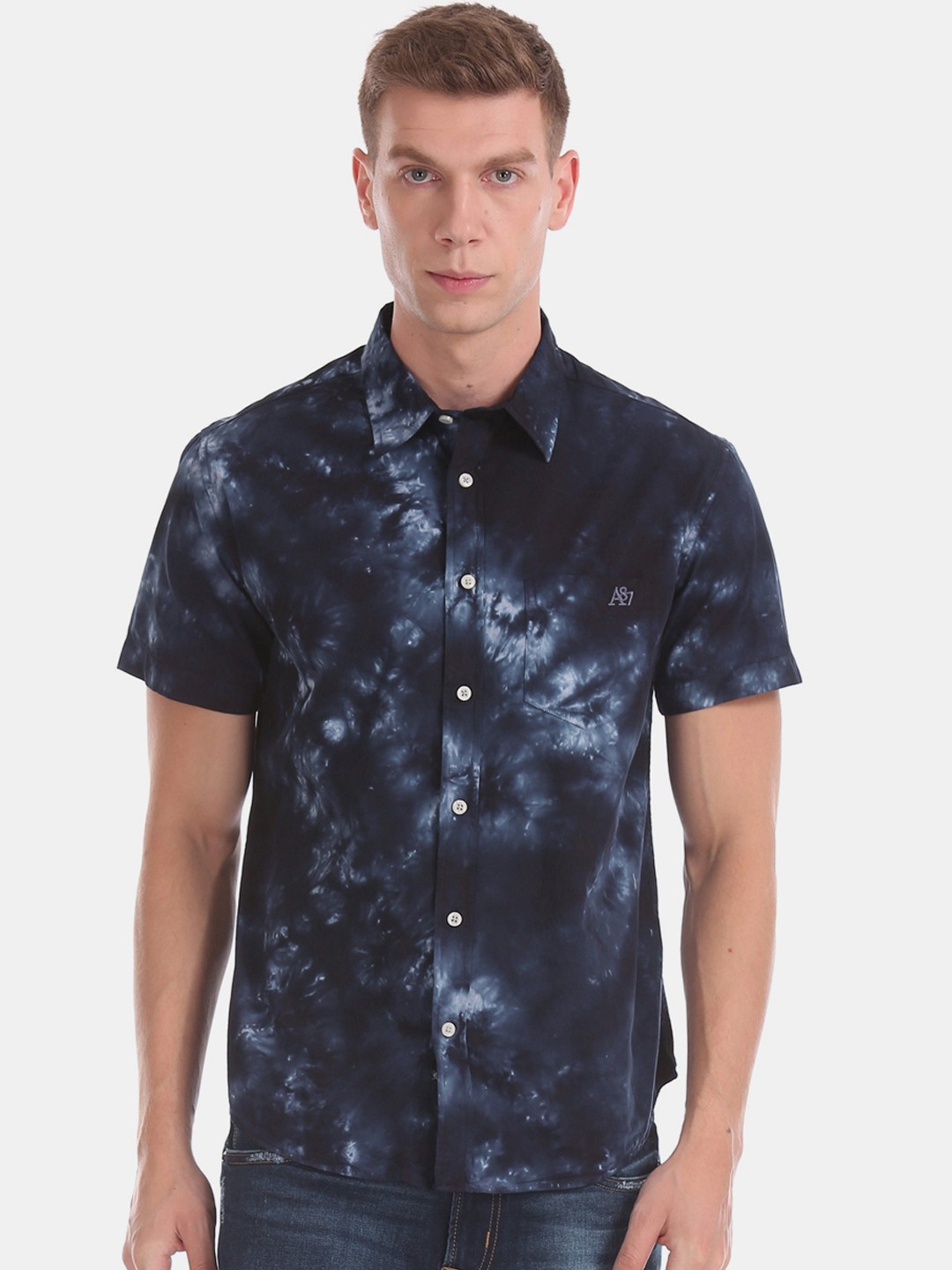

Aeropostale Men Navy Blue & White Regular Fit Printed Casual Shirt