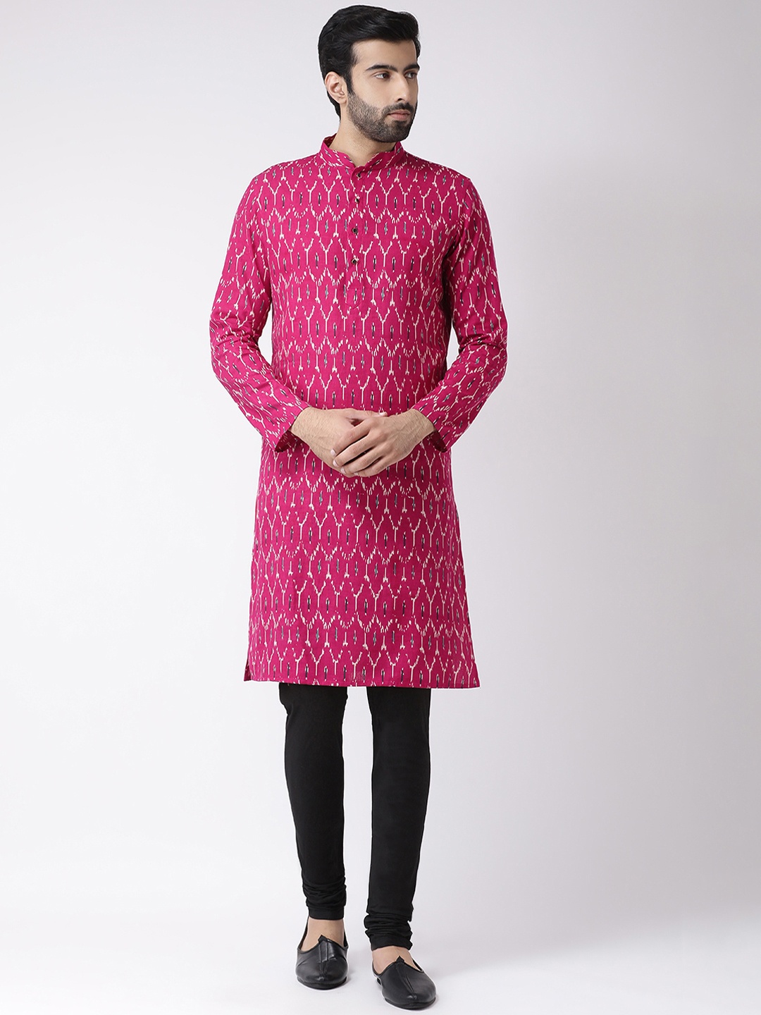 

KISAH Men Magenta & White Printed Straight Kurta