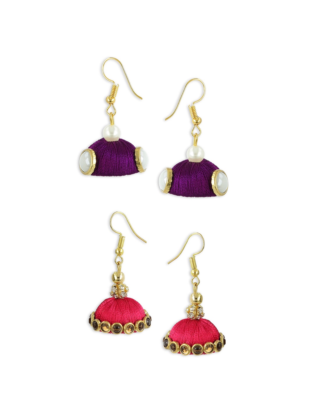 

AKSHARA Set Of 2 Gold-Plated Handcrafted Dome Shaped Jhumkas, Purple