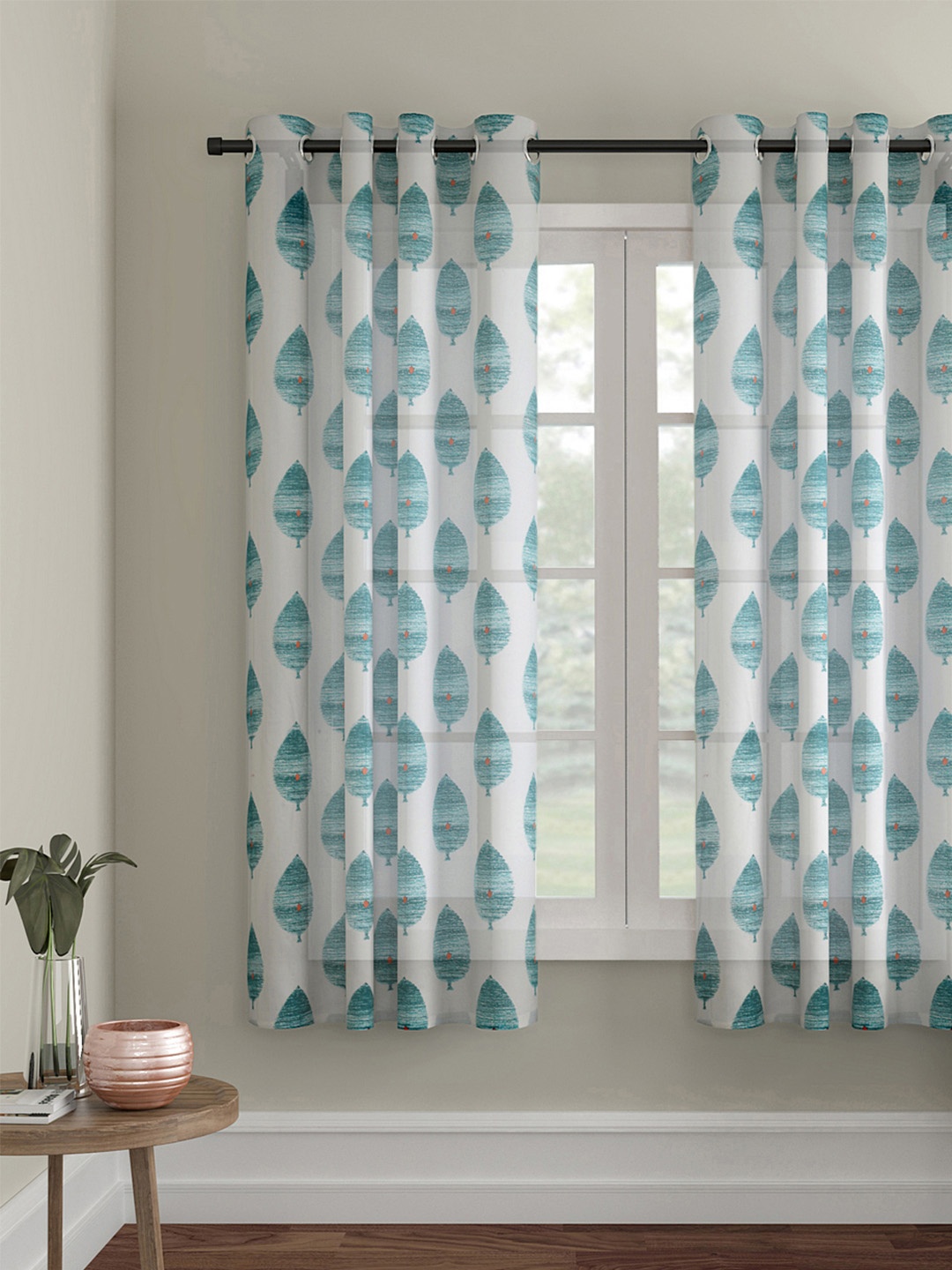 

Soumya Blue & White Printed Lightweight Single Sheer Window Curtain