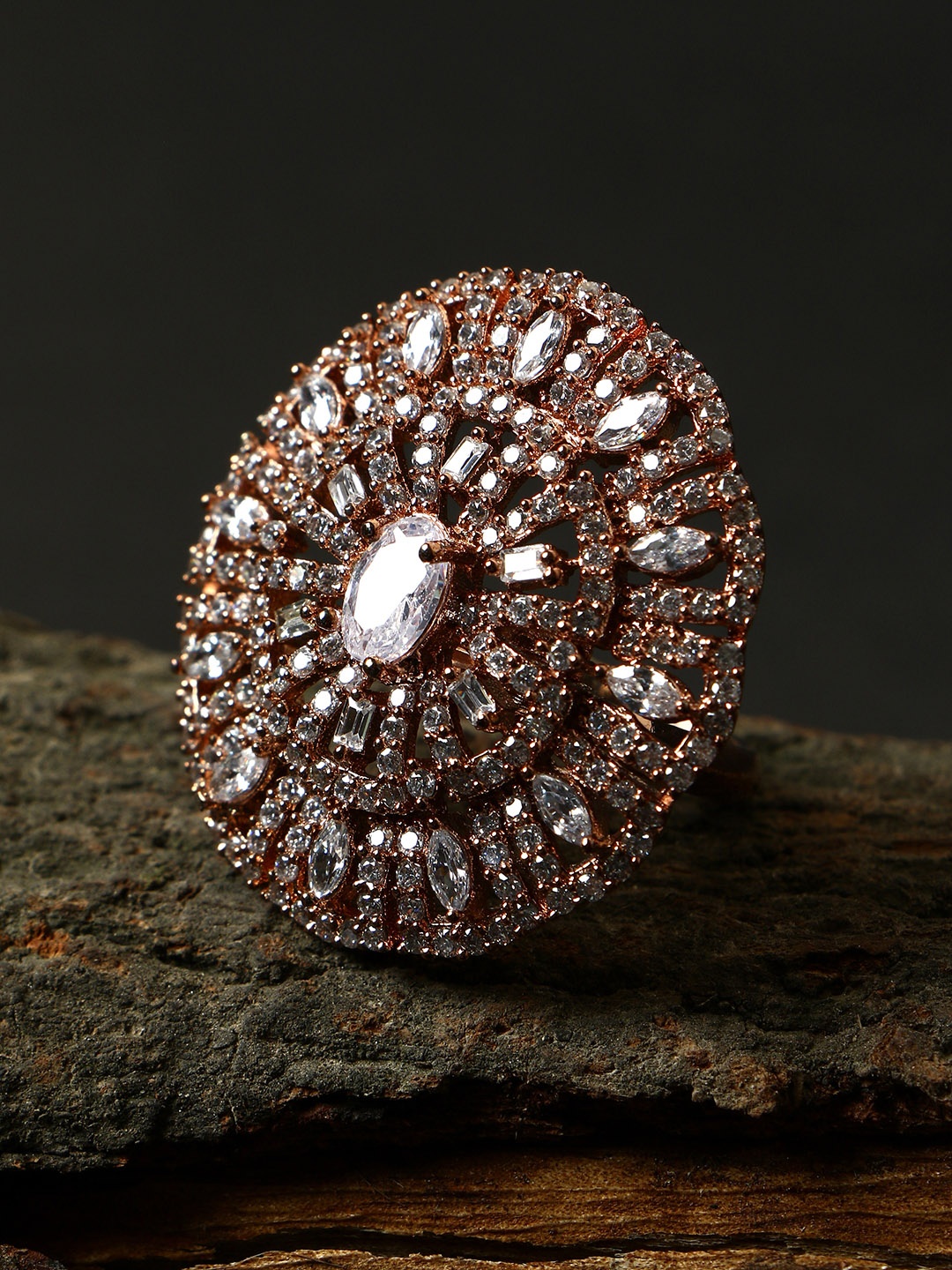 

Bhana Fashion Gold-Plated & White AD-Studded Handcrafted Finger Ring