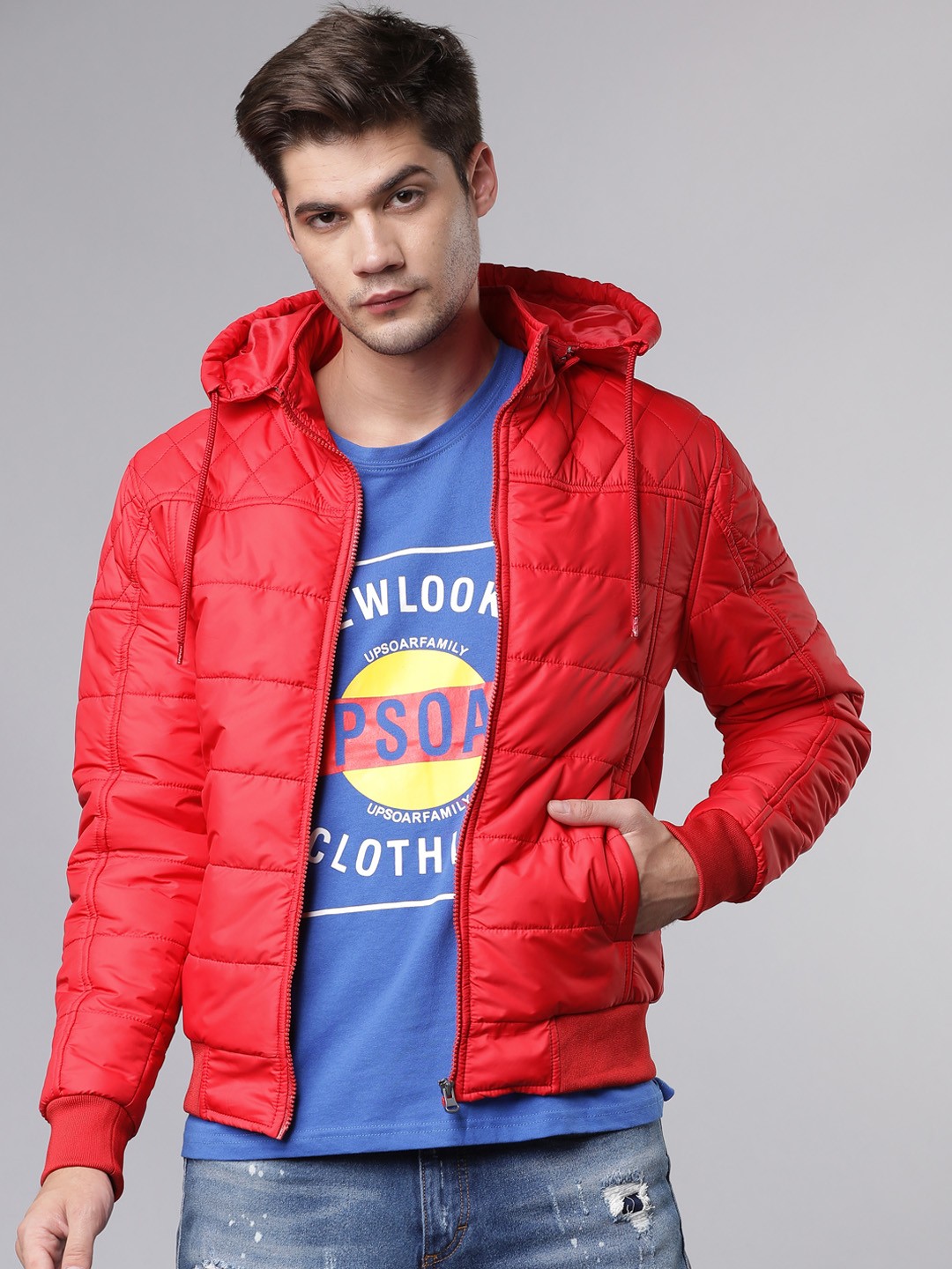 

LOCOMOTIVE Men Red Solid Padded Jacket