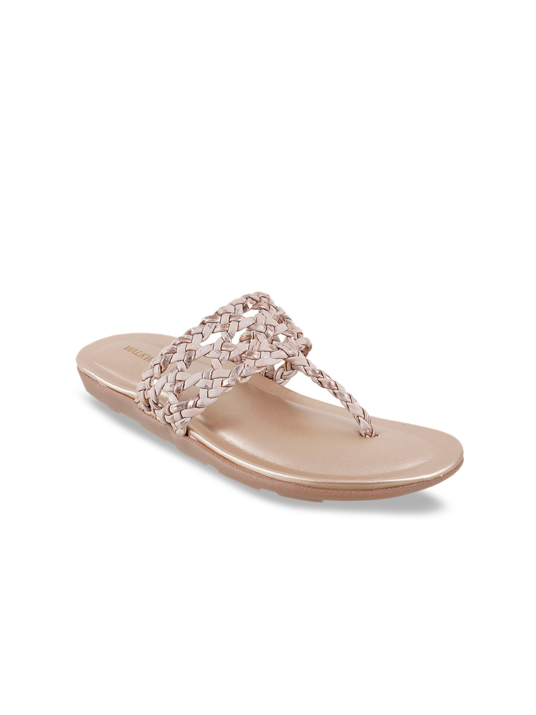 

WALKWAY by Metro Women Gold-Toned Woven Design Open Toe Flats