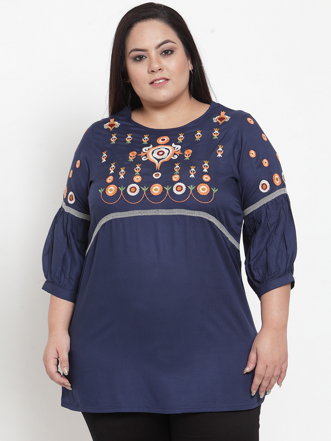 

plusS Women Navy Blue Printed Top