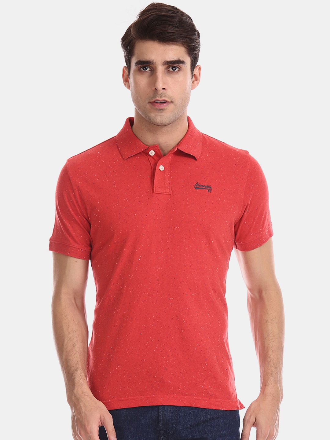 

Aeropostale Men Red Solid Polo Collar Pure Cotton T-shirt