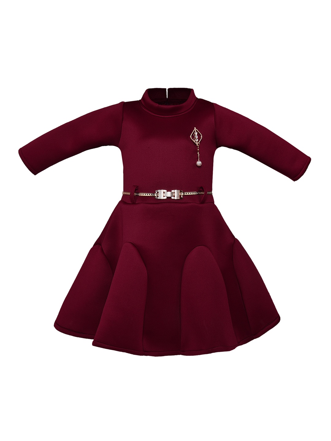 

Wish Karo Girls Maroon Solid Fit and Flare Dress