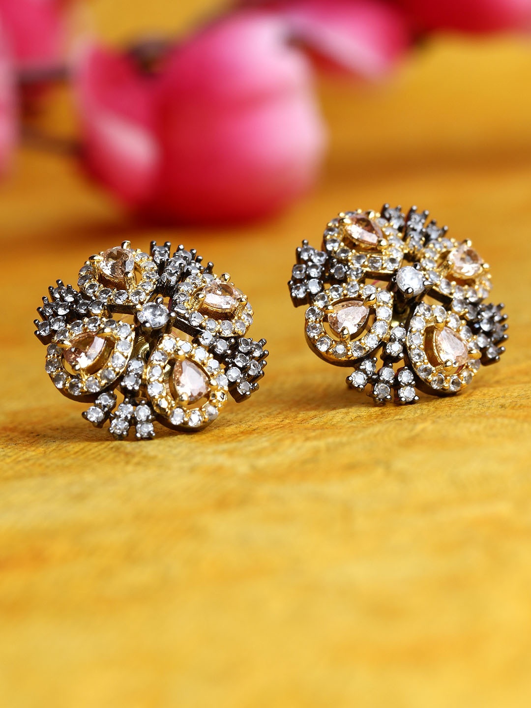 

Bhana Fashion Rhodium-Plated American Diamond Circular Studs, Metallic